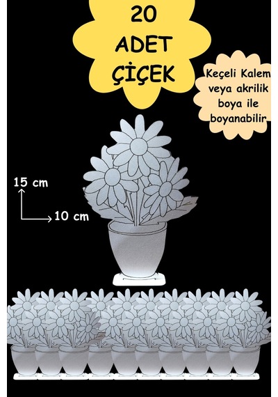 Vazo Cicek 20 Li Vazolu Çiçek Ahşap Oyuncak Aktivite Karne Hediyesi Yaz Okulu Kreş Anaokulu