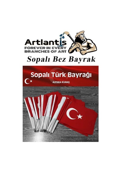 Sopalı Bez Bayrak 20x30 Cm 10 Adet Saplı Bayrak Ay Yıldız Plastik Çıtalı 20 30 Bez Bayrak Mill Bayram Kutlama