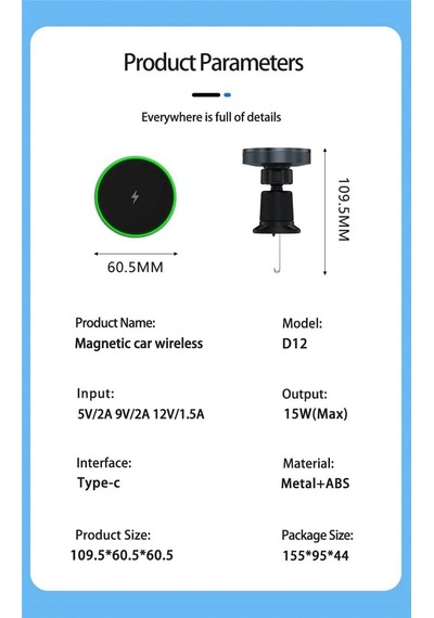 Magnetic 15w Kablosuz Araç İçi Cep Telefonu Şarj 2in1 Telefon Tutucu Ve Şarj Araç Universal Model Uyumlu Havalandırma Ve Izgarasına Montaj Mıknatıs Tasarım D12 D12 2 Mixed