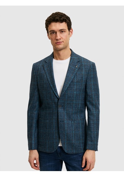 Cacharel Petrol Mavi Slim Fit Yün Kaşmir Karışımlı Ceket