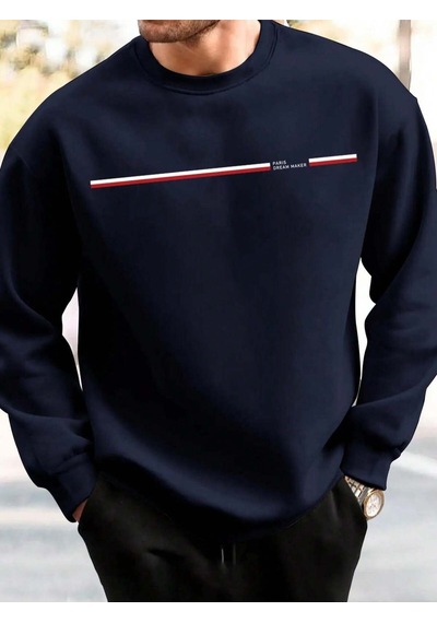 Startmore Men's Crew Neck Sweatshirt Loose Fit Men's Fashion Dream Maker Letter Graphic Long Sleeve Cas Çok Renkli