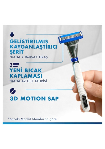 Gillette Mach3 Turbo 3d Tıraş Makinesi, 1 Sap + 1 Yedek Bıçak, 3 Bıçaklı