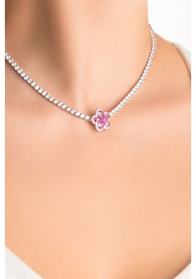 Pembe Rüzgar Çiçeği 18 Ayar Beyaz Altın Kaplama Gümüş Charm