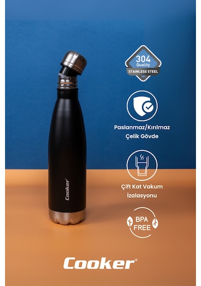 Cooker Hydrokeep 500 Ml Paslanmaz Çelik Şişe Termos Ckr2071 Siyah