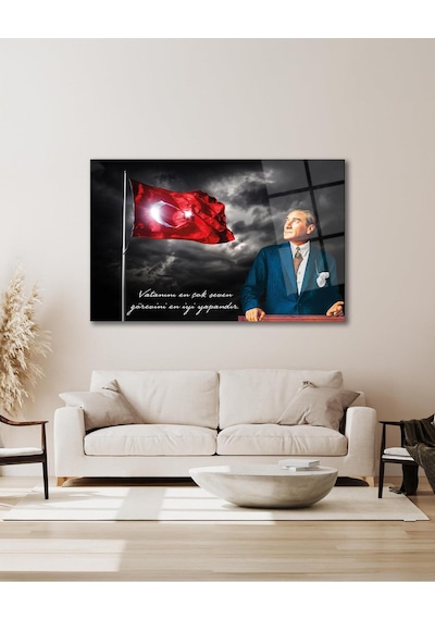 Türk Bayrağı Ve Atatürk Cam Tablo Vatanını En Çok Seven Modern Ev Ofis Salon Kurum Hediyelik Tablo