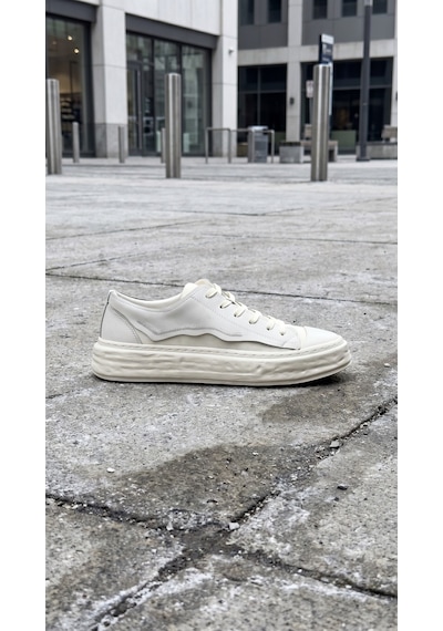 Daytex 2474 Togga - Hakiki Deri Detaylı Keten Fileli Ortopedik İthal Kalın Eva Taban Hafif Erkek Spor Sneaker Ayakkabı Beyaz