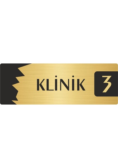 Metal Departman Kapı İsimliği, Yönlendirme Levhası Klinik 3 5x20 Cm Altın Renk
