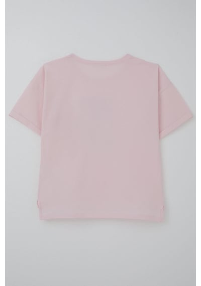Breeze Kız Çocuk Tişört Taş Aksesuarlı Çiçek Baskılı 9-16 Yaş, Pembe Pembe