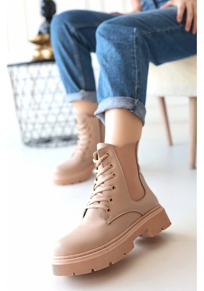 Armüz Daum Nude Cilt Bağcıklı Bot Bej