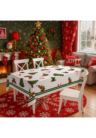 Hzr Yılbaşı Desenli Masa Örtüsü Noel Masa Örtüsü 120x160cm Çok Renkli