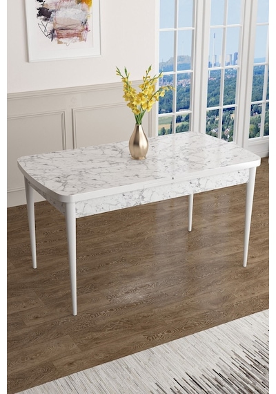Canisa Han Serisi, 70x114 Açılabilir Mdf Yemek Masası, Beyaz Mermer Desen Masa Masa Beyaz Mermer Desen Canisa Han Serisi, 70x114 Açılabilir Mdf Yemek Masası, Beyaz Mermer Desen Masa Masa Beyaz Mermer Desen