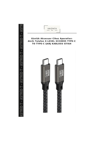 Günlük Aksesuar Cihaz Aparatları Akıllı Telefon X-level Xcc8995 Type-c To Type-c Şarj Kablosu Siyah