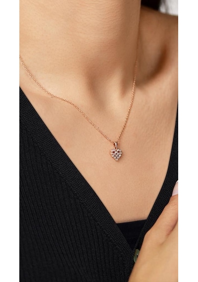 Zirkon Taşlı Rose Kalp Model Minimal Gümüş Kolye