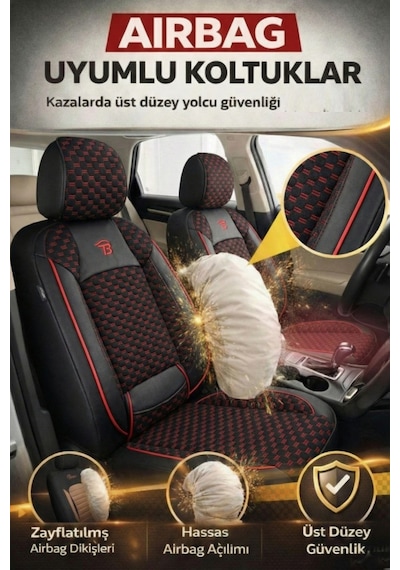 Ford Focus Trend 2012-2018 2+1 Arka Sırt Oturak Uyumlu Altay Serisi Siyah Kırmızı Koltuk Kılıfı