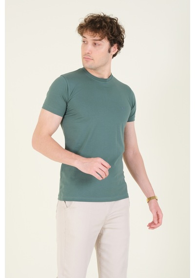 Giyim Dünyası Erkek Sıfır Yaka Basic T-shirt Yeşil 001