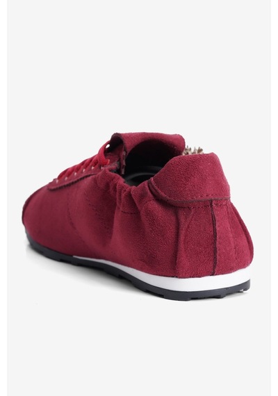 Mubiano Kadın Süet Sneaker Arka Lastikli Aksesuarlı Spor Ayakkabı Moya Bordo Bordo Süet