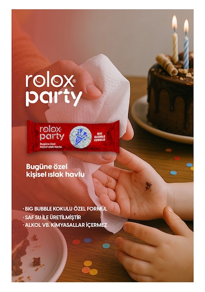 Rolox Party - 50 Paket - Özel Günler Ve Partiler Için Kişisel Islak Havlu
