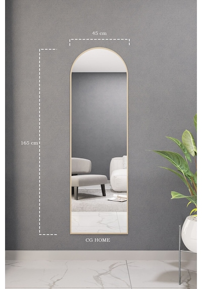 Dekoratif Ayna Mdf Oval Boy Ayna Duvar Aynası 165x45 Gold 166 X 50 Gold