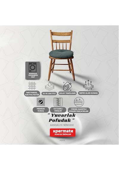 Xpermate Pofidik Yuvarlak Sandalye Minderi Su Yağ İtici Yumuşak Dolgulu Minder Mutfak Balkon Bahçe 38 Cm Gri Diğer