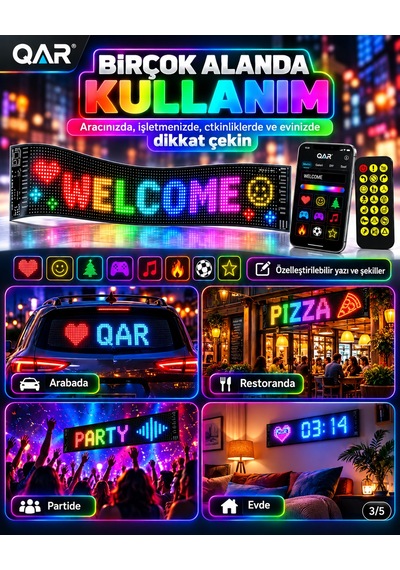 Led Matrix Panel Bluetooth Telefon Kontrollü Programlanabilir Yazı Resim Animasyon Gösteren Rgb Led Ekran Panosu Siyah