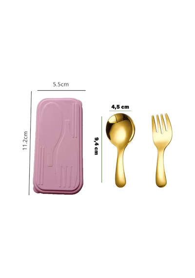 Gold Renk Premium Çocuk Paslanmaz Çelik Uçlu Çatal-kaşık Set 24+ Ay