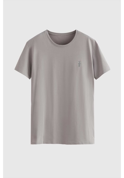Twn Slim Fit Gri Düz Kabartma Baskılı T-shirt 4ec148551753m Gri