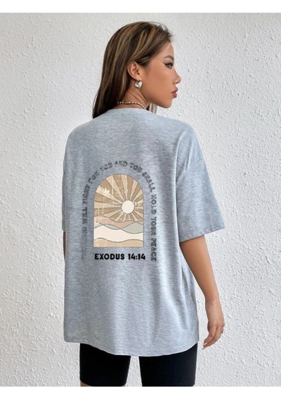 Exodus Süprem T-shirt - Gri Baskılı Oversize Bisiklet Yaka Kısa Kol Tişört Gri
