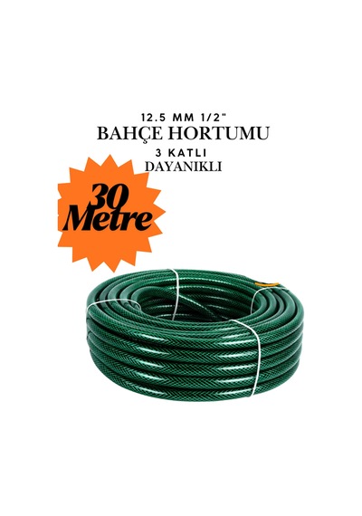 30 Metre Dayanıklı 3 Katlı Bahçe Hortumu 1/2" 12.5 Mm Sağlam Klasik Sulama Hortumu Ve Yıkama Hortumu