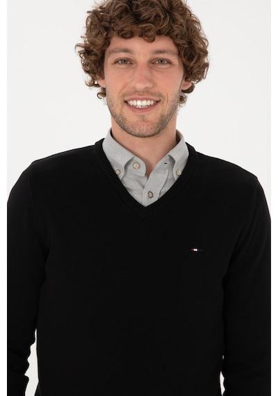 U.S. Polo Assn. Erkek Slim Fit V Yaka Siyah Basic Kazak 50313668-VR046