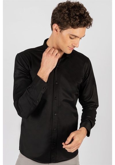 Tudors Modern Slim Fit Dar Kesim Düz Erkek Gömlek-23902 Siyah