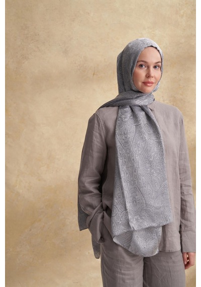 Armanda Jose Jakar Ethnic Desen Şal- 3303 Koyu Gri