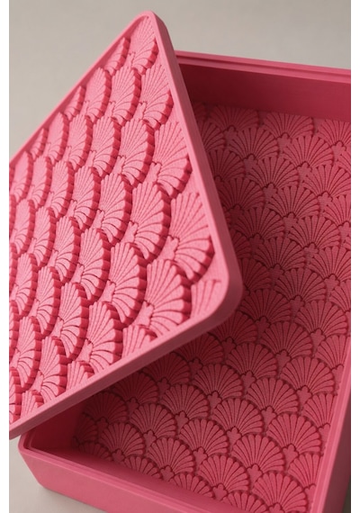 Desenli Kapaklı Dekoratif Kutu Masa Üstü Organizer Takı Aksesuar Saklama Kutusu Pla 20x12.5 Cm Pembe