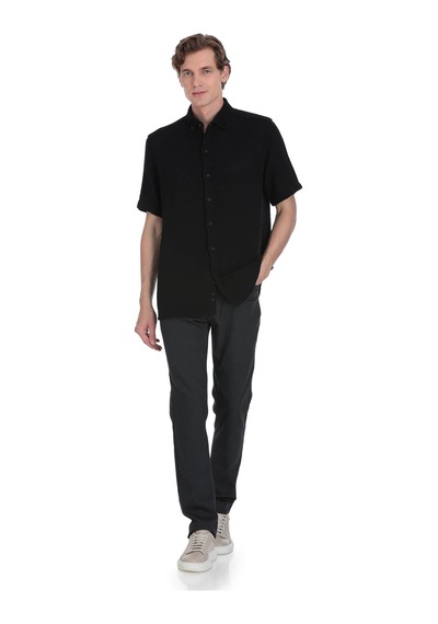 Hatemoğlu Siyah Comfort Fit Düğmeli Yaka 100% Pamuk Kısa Kollu Casual Gömlek Siyah