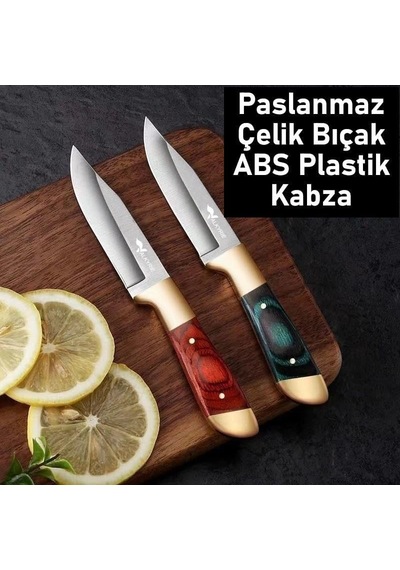 Paslanmaz Çelik Kamp Bıçağı 16 Cm Outdoor Av Bıçağı Deri Kılıflı Kompakt Bıçak Kahve