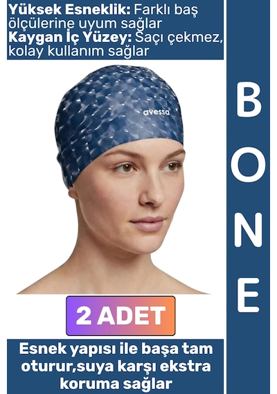 Bone Konforlu Esnek Yumuşak Havuz Deniz Yüzme Kaygan İç Yüzey Çok Şık Su Geçirmez Saç Bonesi 2 Adet Çok Renkli