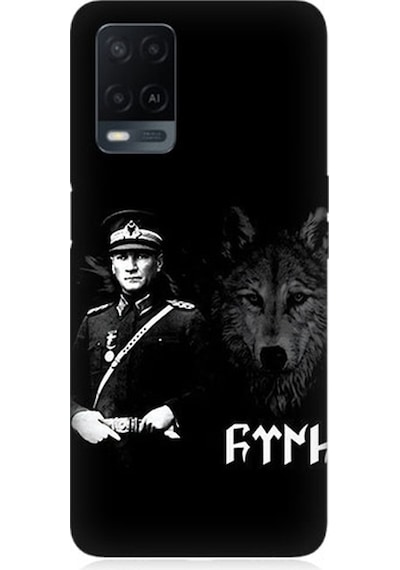 Oppo A54 Uyumlu Mustafa Kemal Atatürk Ve Kurt Desenli Silikon Kılıf