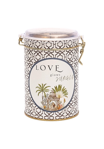 Forrest Grey Love Desenli Kilitli Kapaklı Yuvarlak Metal Kutu, 10.5 X 15 Cm, 1.1 Lt