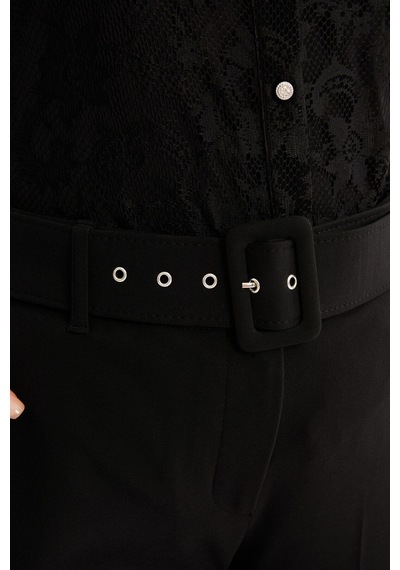 Myline Cep Detaylı Kemerli Klasik Pantolon-1606 Siyah
