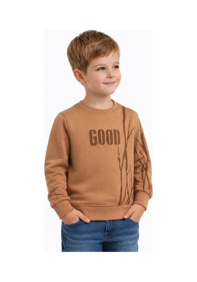 Baglan Erkek Çocuk Önü Arkası Baskılı Sweatshirt Bgl-st05240 Camel