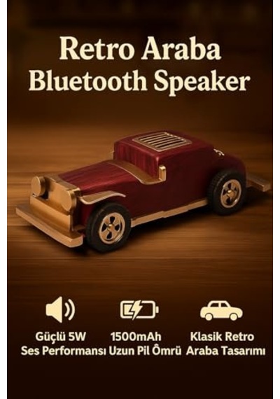 Retro Klasik Araba Şekilli Kablosuz Bluetooth Hoparlör 1500mah Şarjlı, Bt/tf/usb Destekli, 5w Güç Çıkışı,