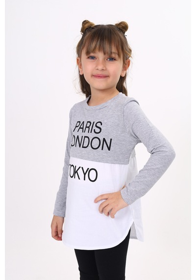 Toontoy Kids Toontoy Kız Çocuk Paris London Baskılı T-shirt Gri Melanj