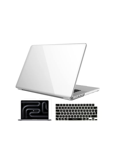 Novstrap Apple Uyumlu MacBook Pro 16 İnç M3 A2991 İle Parlak Kılıf + Siyah Klavye Kılıfı + Film Karışık Çok Renkli