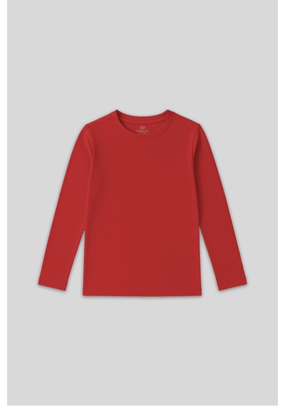 Fiesta O Yaka Standart Fit Basic Uzun Kollu Unisex Çocuk T-shirt - 11329 Kırmızı