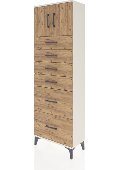 Arges Dolap Tek Raflı 6 Çekmeceli 2 Kapaklı 60x30x182 Aytaşı-çam Aytaşı