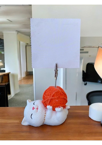 Turuncu Yumaklı Yatan Kawaii Kedi Temalı Not Tutacağı Fotoğraf Tutacak Tutucu Ofis Hediyelik Turuncu