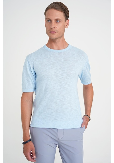 Efor Comfort Fit Bisiklet Yaka Kısa Kol Spor Mavi Triko Tr 881 Mavi