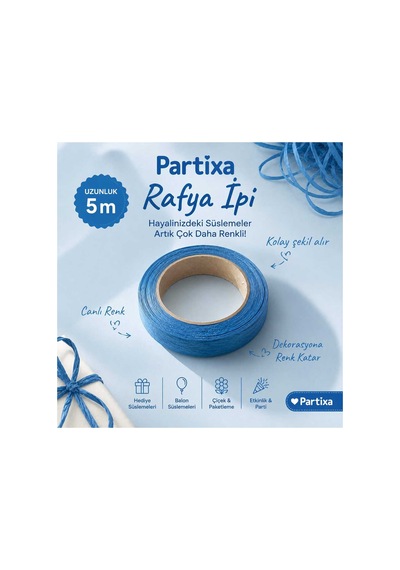 Mavi Rafya İpi - Balon Bağlama Ve Hediye Paketi Süsleme İpi 1 Rulo 5metre