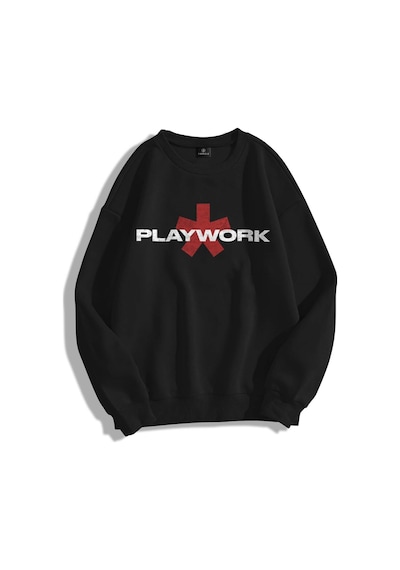 Tarzsokak Unisex Playwork Bisiklet Yaka Sweatshirt Siyah