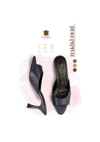 Sermoda Hakiki Deri Kadın Terlik - 7 Cm Topuklu Hakiki Deri Kadın Topuklu Terlik Lacivert Sermoda Hakiki Deri Kadın Terlik - 7 Cm Topuklu Hakiki Deri Kadın Topuklu Terlik Lacivert