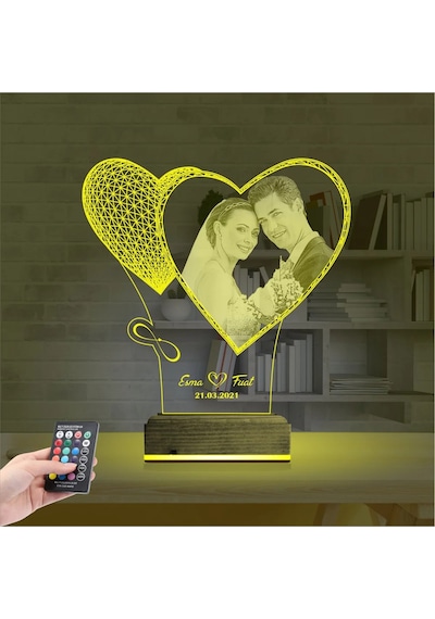 Luvivia Kalp Sevgiliye Hediye Fotoğraflı 3d Lamba - Masa Gece Lambası V1
